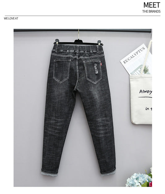 Plus Size Stretch High Waist Jeans with Cropped Denim Style