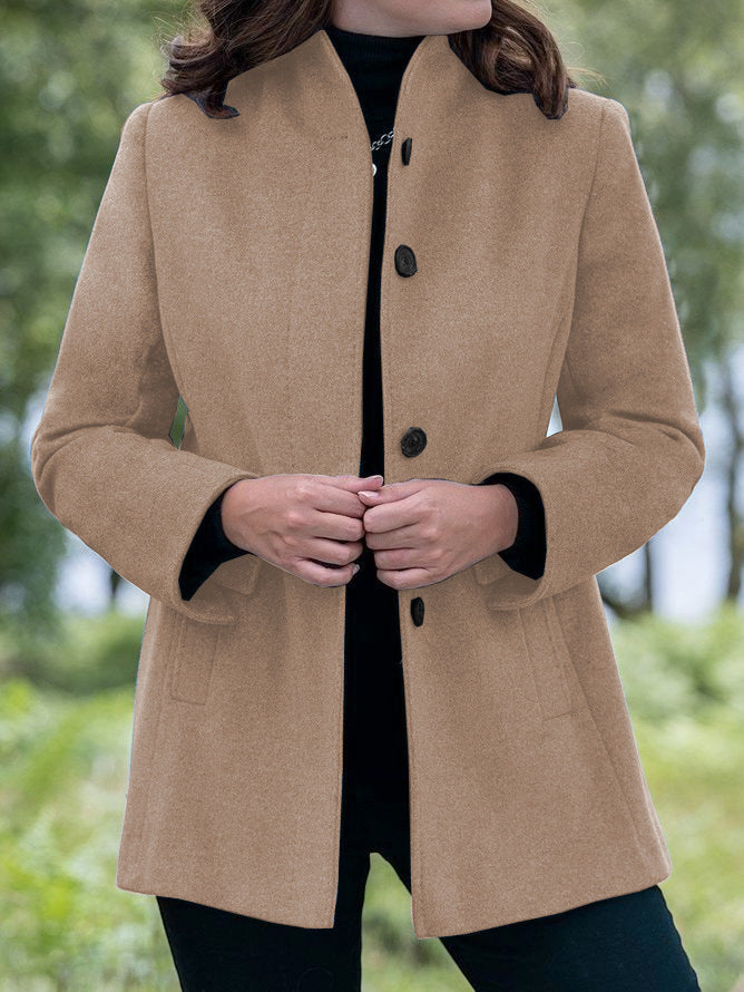 Minimalist Long Sleeve Lapel Button Slim-fit Woolen Coat