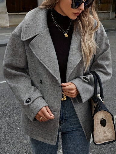 Woolen Coat with Loose Fit Short Design for Stylish Outerwear