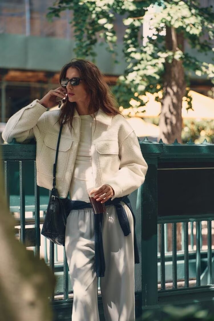 Beaded Leather Jacket with Large Pockets and Lapel Style