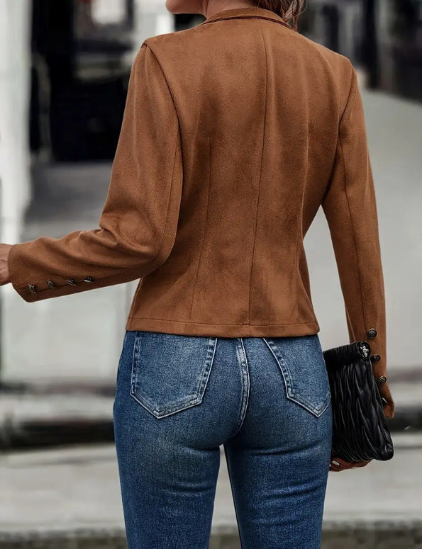 Double-row Metal Buckle Deerskin Velvet Long-sleeved Coat