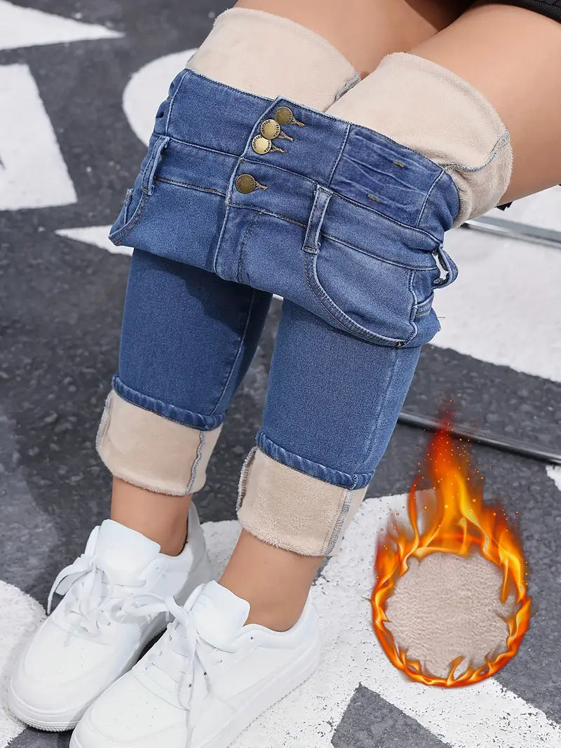 Denim Trousers with Multi-button Design for Comfortable Style
