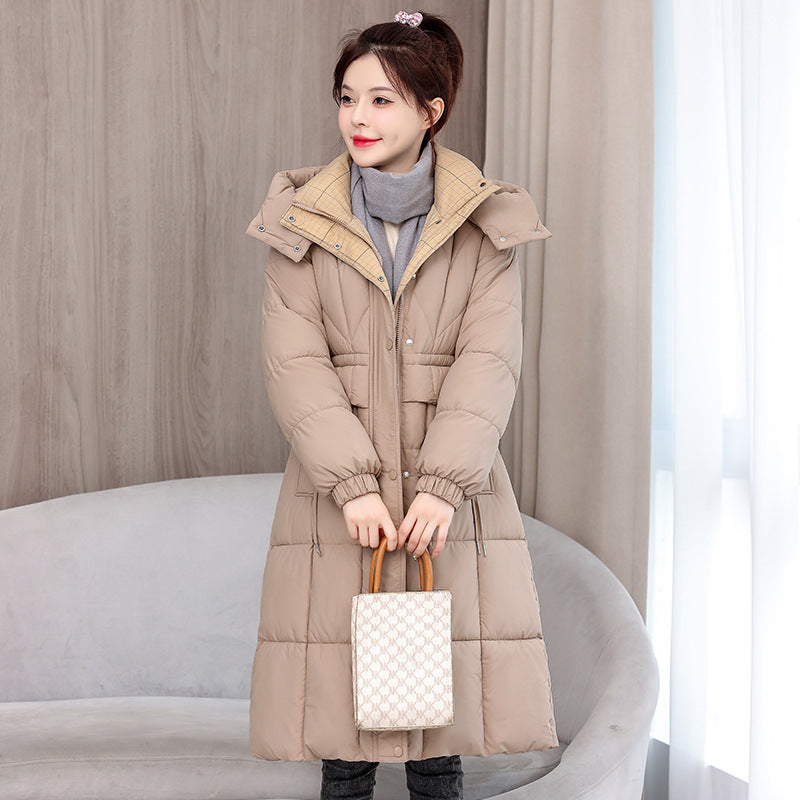 Mid-length Slimming Cotton Coat with Cinched Style and Pockets