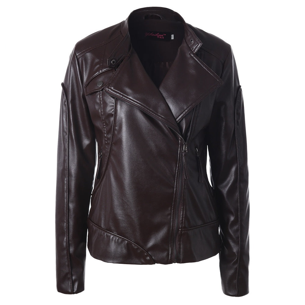 Stand Collar Side Zipper Leather Jacket with Urban Leisure Style