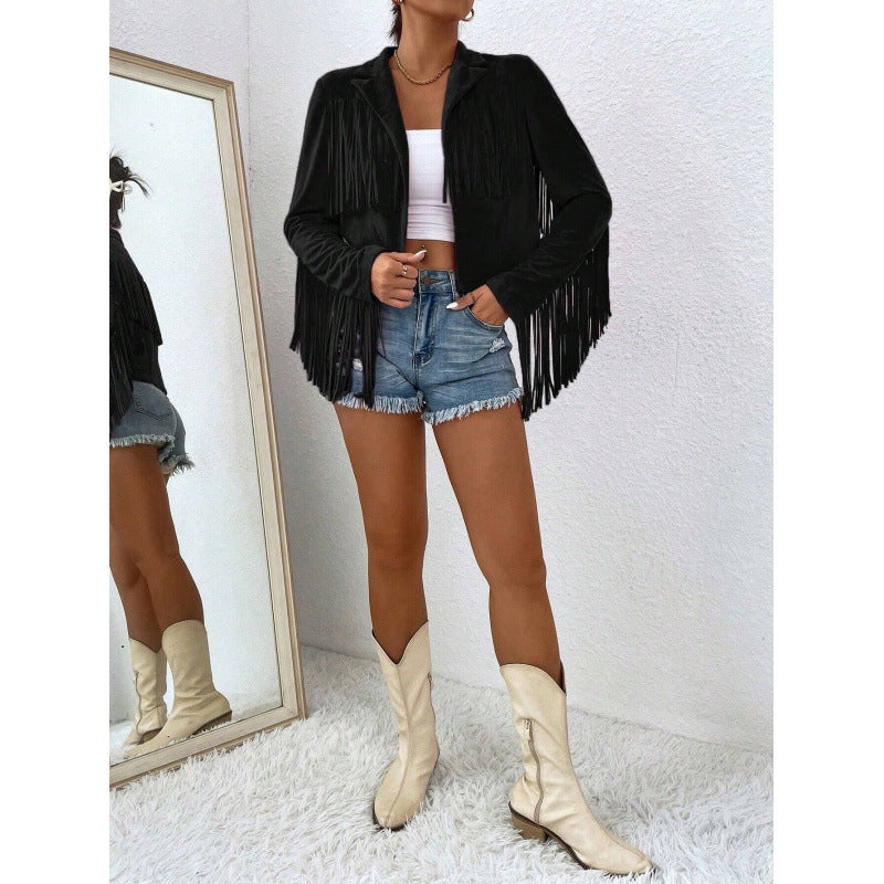 Slim Tassel Long Sleeve Blazer with Versatile Color Options