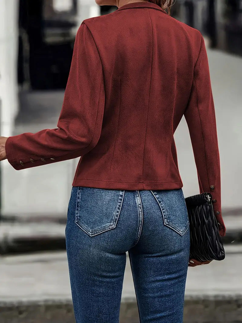 Double-row Metal Buckle Deerskin Velvet Long-sleeved Coat