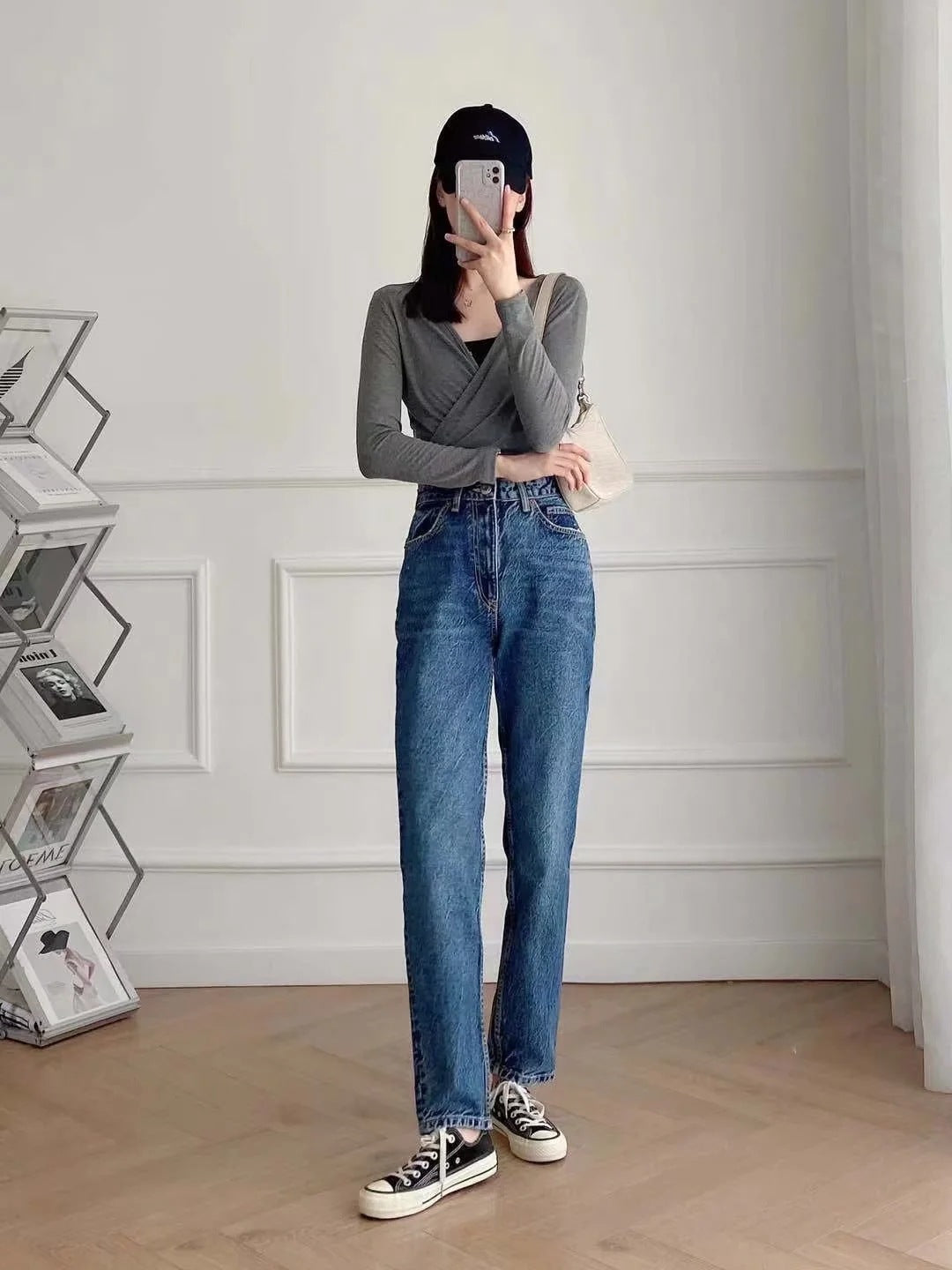 High Waist Loose Casual Denim Trousers with Straight-Leg Style