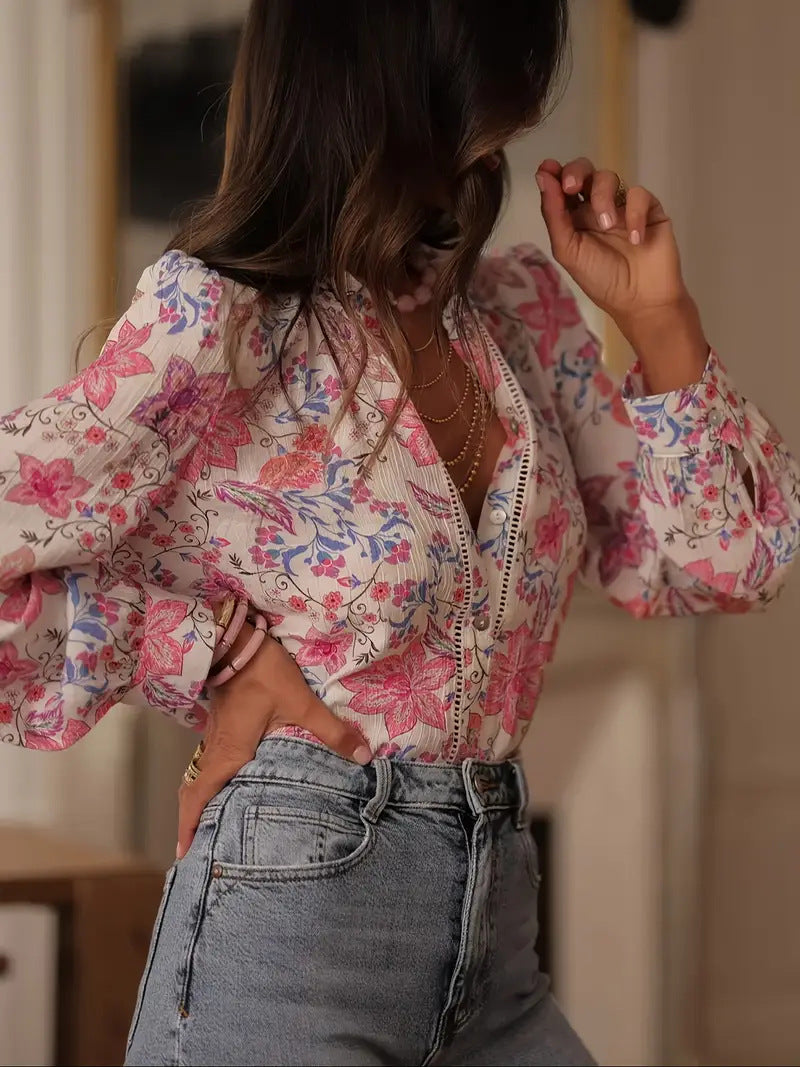 V-neck Single Breasted Shirt with Stylish Basic Design