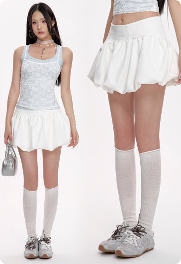 High Waist Slimming Puffy Skirt with Chic Knit Fabric Design