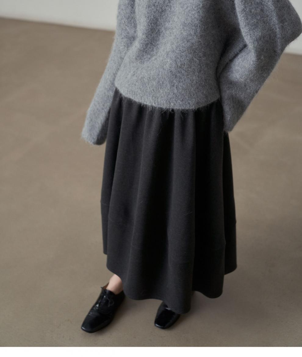 Commuter Woolen Solid Color Skirt with High Elasticity Comfort