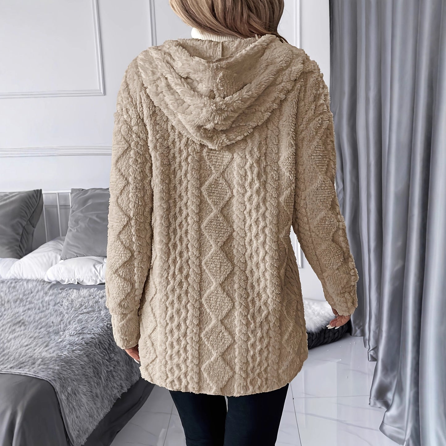 Casual Solid Color Hooded Zipper Jacket with Loose Fit Style