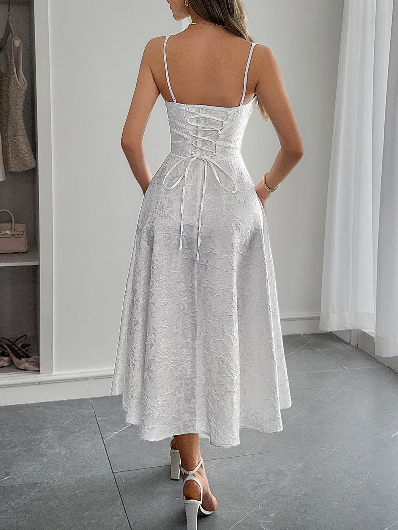 Maxi Dress with Adjustable Waist and A-Line Skirt Style