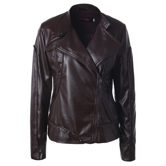 Stand Collar Side Zipper Leather Jacket with Urban Leisure Style