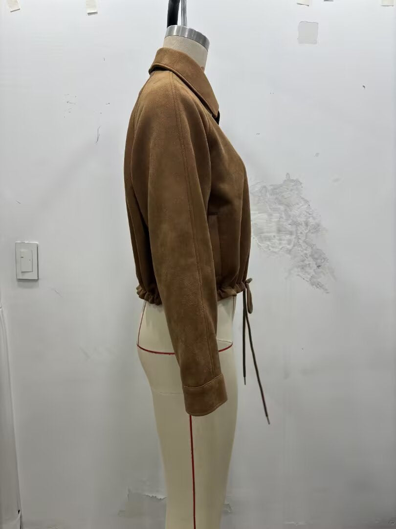 Flannel Drawstring Hem Jacket Coat with Loose Fit and Comfort Style