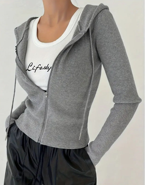 Slim-fit Zipper Hooded Jacket Coat with Casual Cardigan Style