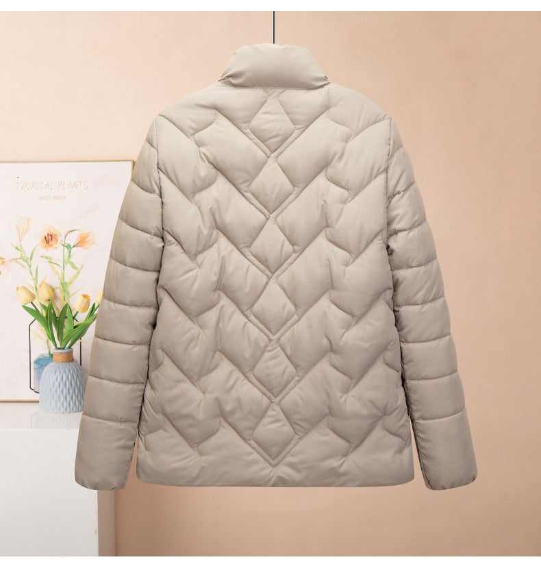 Solid Color Thick Cotton Jacket with Medium Length Design