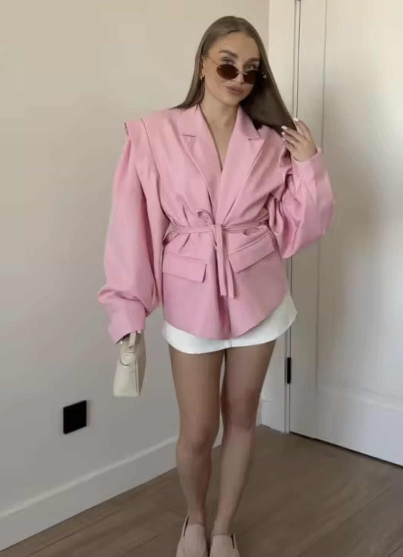 Padded Shoulder Blazer with Lace-up Waist Control for a Flattering Fit