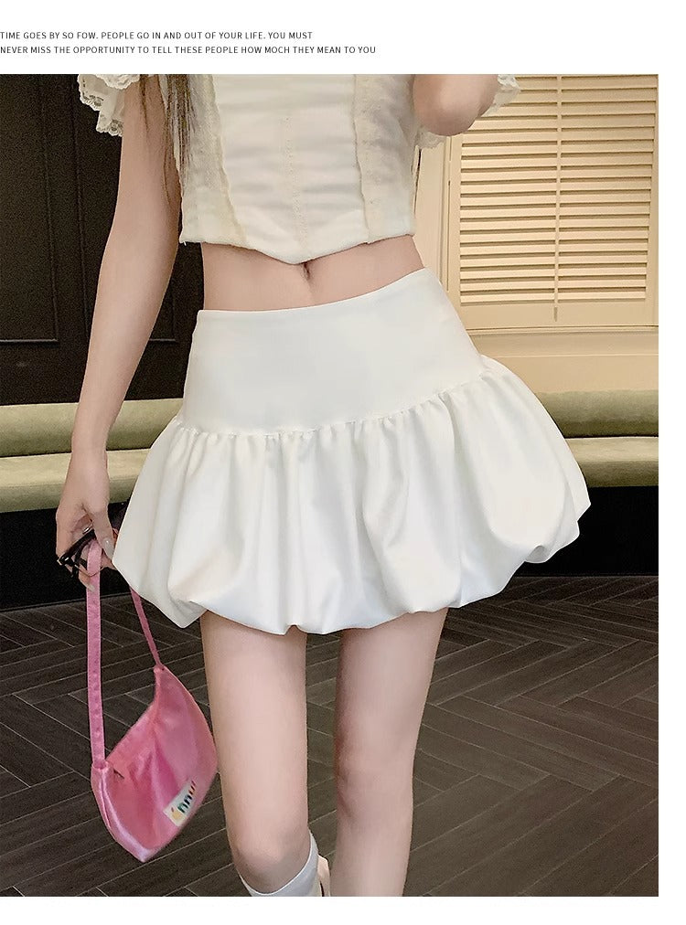 Ballet Style White Bud Skirt with Korean Fashion Charm