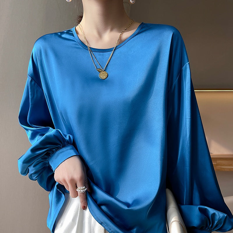 High-grade Round Neck Pullover T-shirt with Long Sleeves