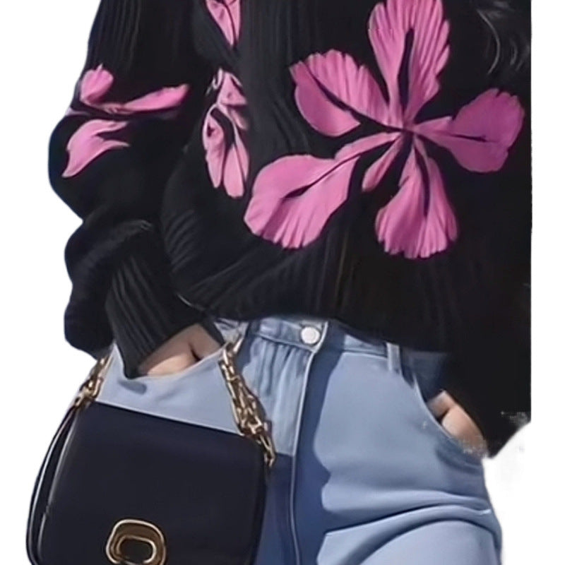 Black Flower Print Top with Flight Sleeves for Effortless Style