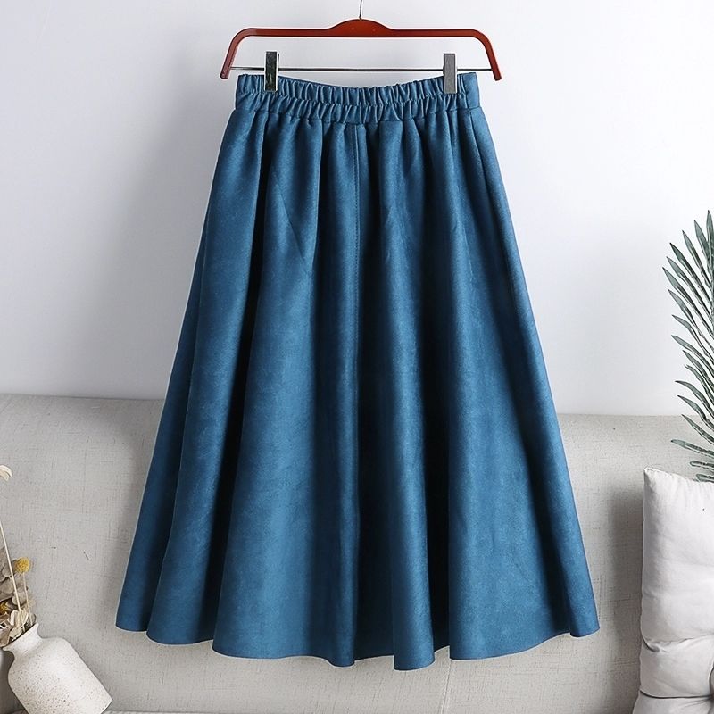 High Waist Slimming A-Line Umbrella Skirt with Pleated Design