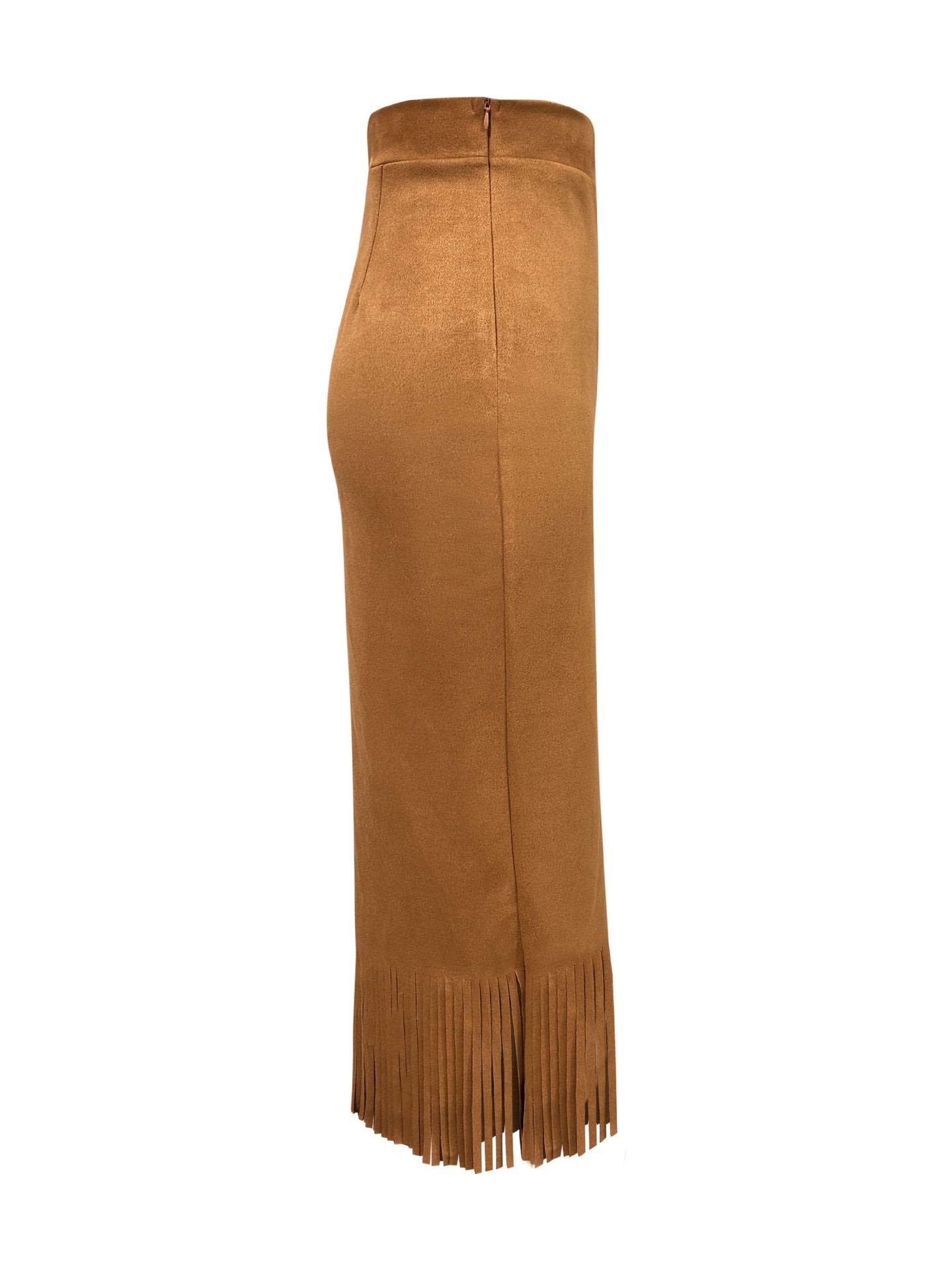 Suede Skirt with Tassel Detail for a Chic Mid-Length Look