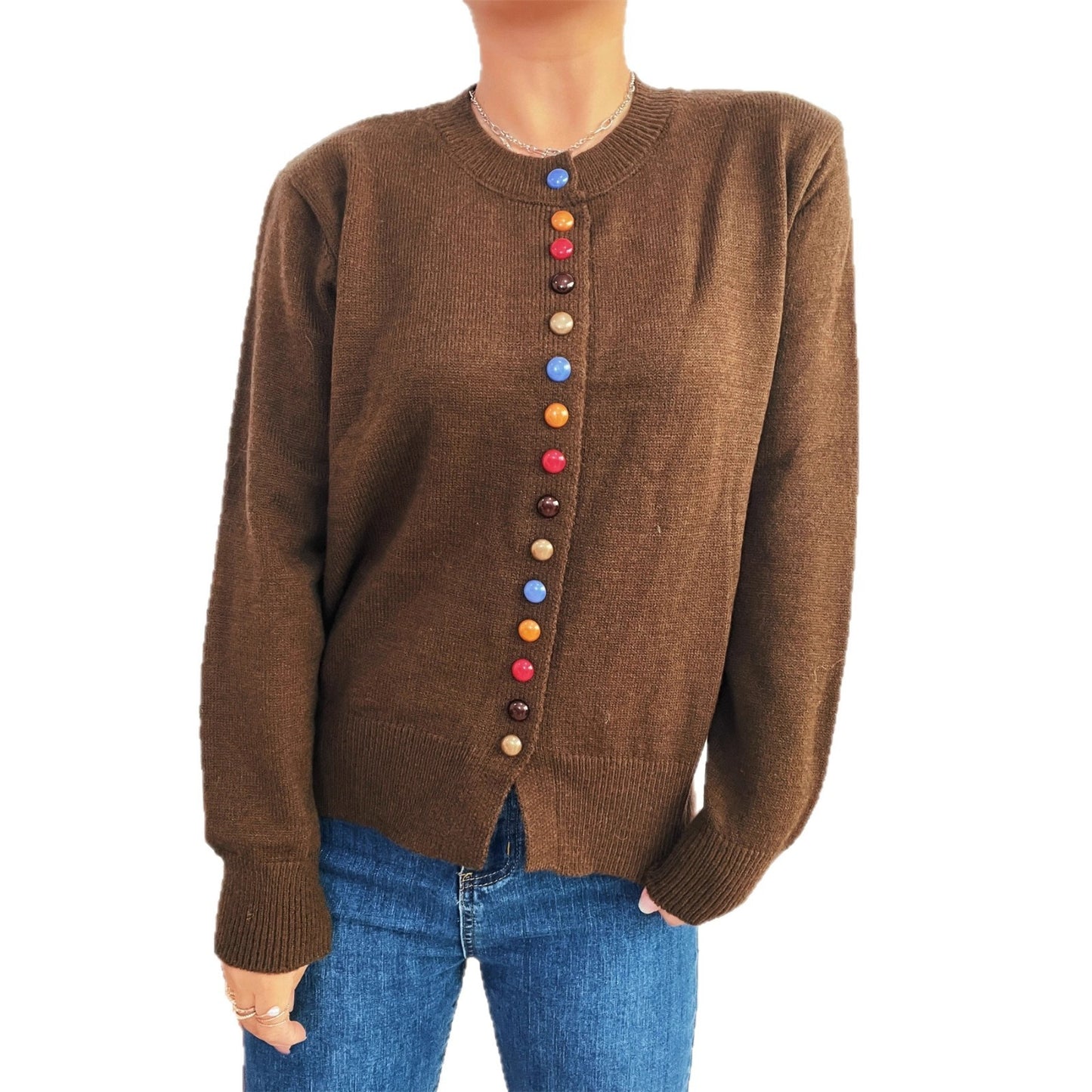 Simple Commute Color Button Single-breasted Knitted Cardigan Sweater Coat