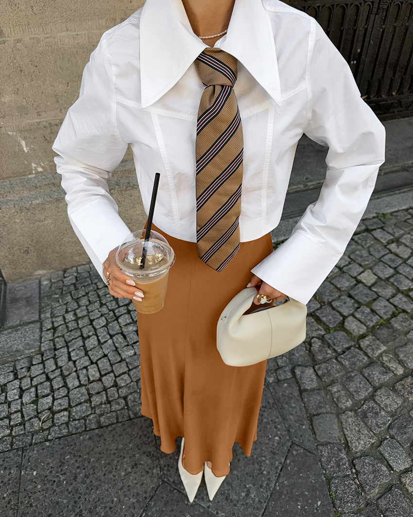 Khaki Slim-fit Tulle Skirt with Elegant Draping Effect