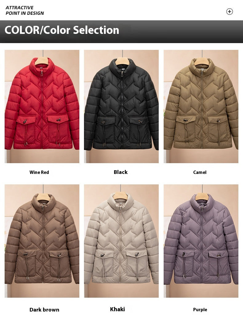 Solid Color Thick Cotton Jacket with Medium Length Design