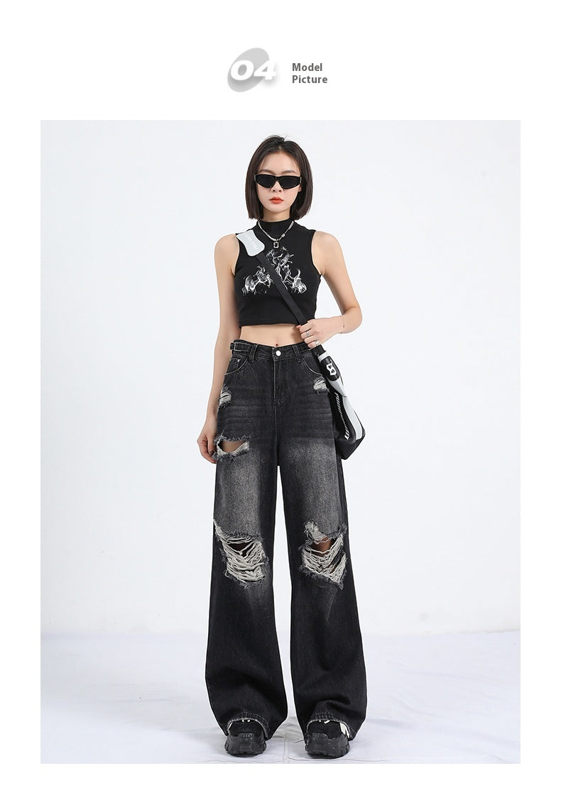 Straight Loose Wide Leg Pants with High Waist Design