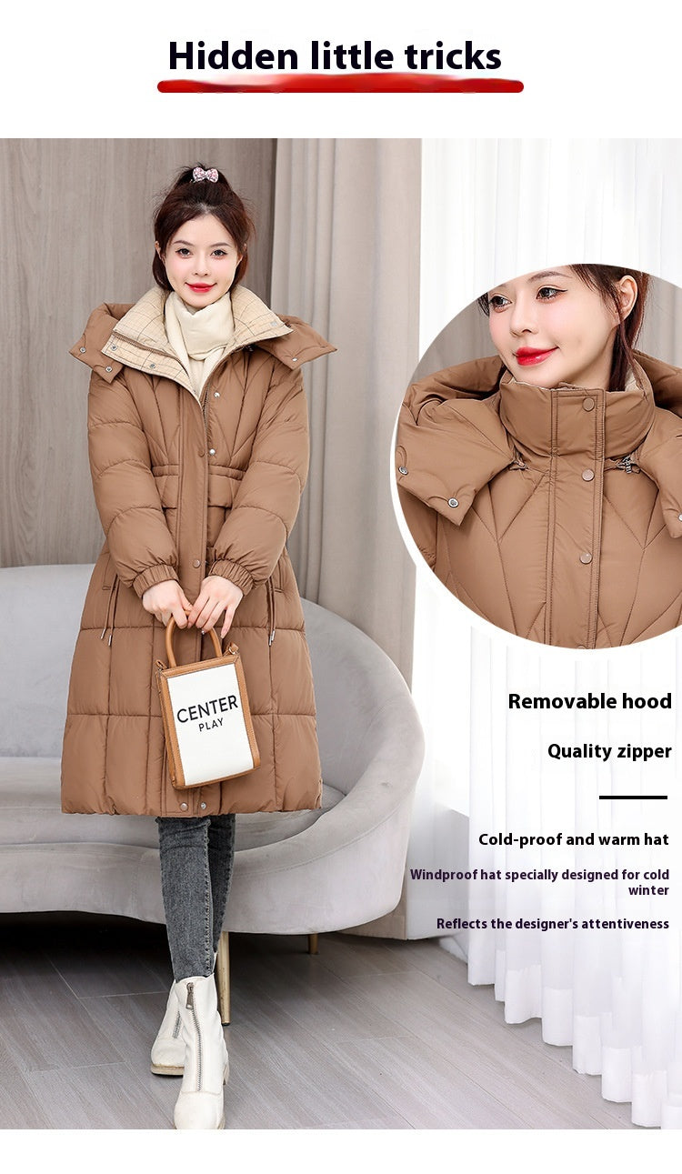 Mid-length Slimming Cotton Coat with Cinched Style and Pockets