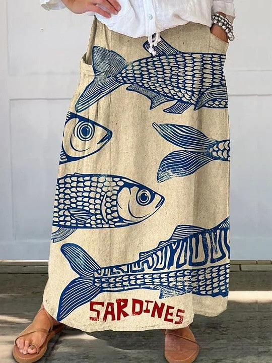 Floral Stripe Casual Skirt with Micro Elasticity for Comfort