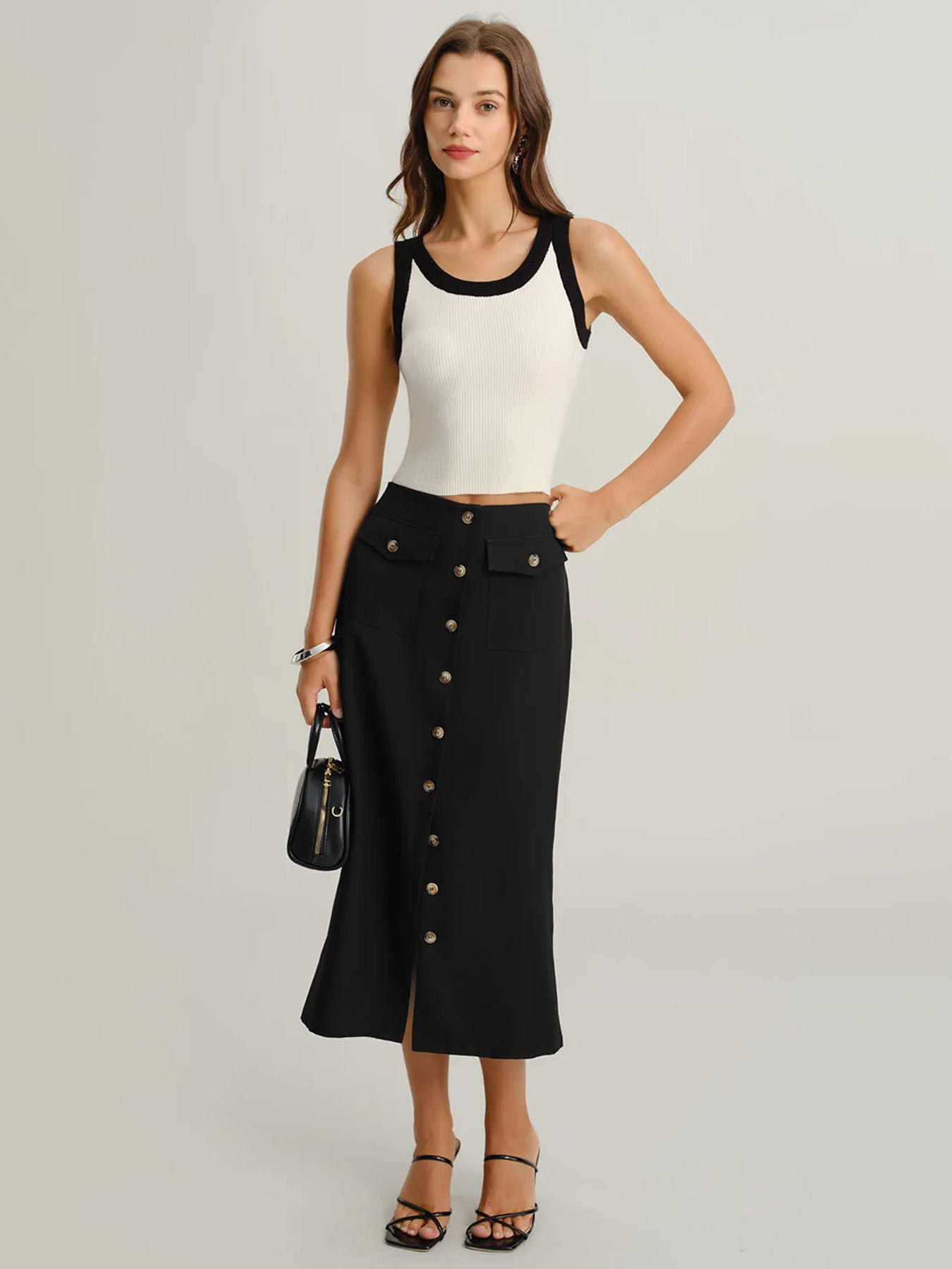 Straight Skirt with Retro Front Slit and Slimming Fit