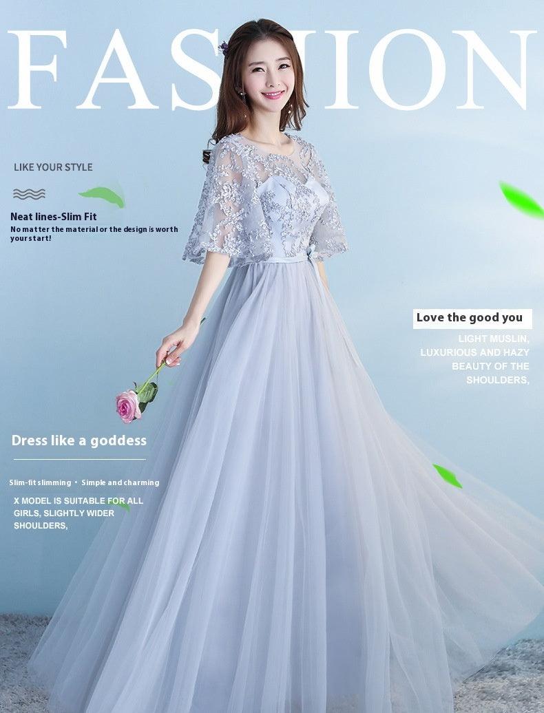 Long Bridesmaid Blue Dress with Adjustable Shoulder Straps