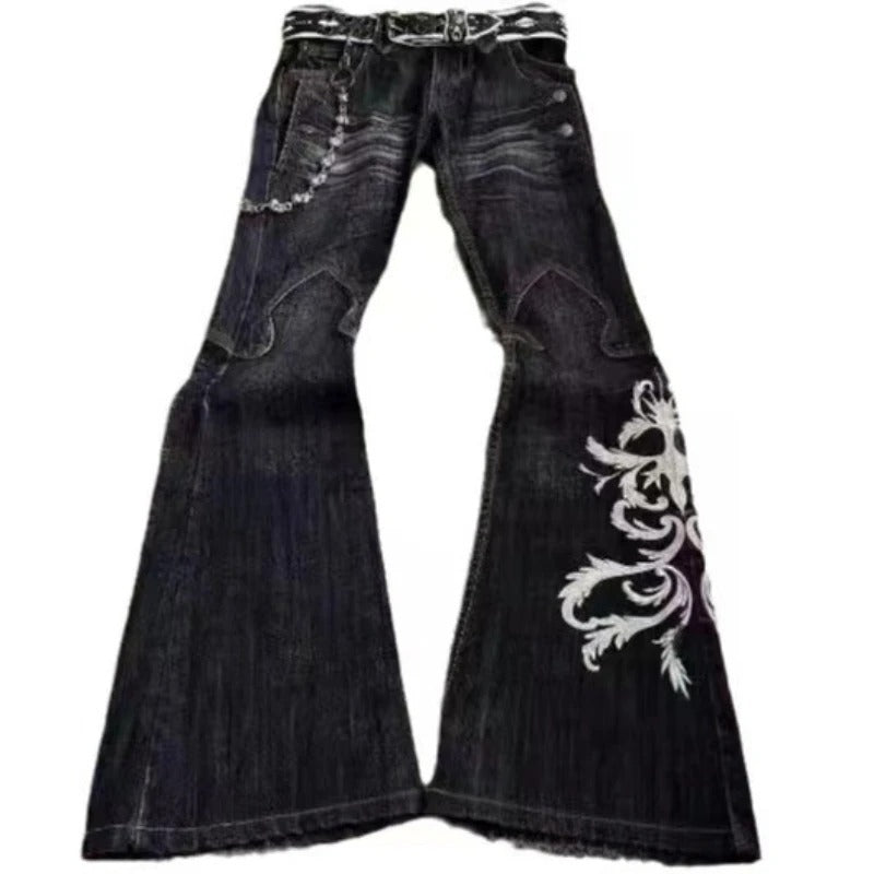 Embroidered Jeans with Unique 3D Design Bootcut Trousers