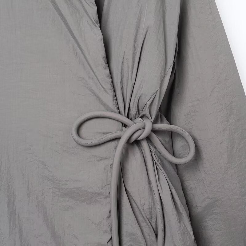 Double-breasted Kimono Coat with Casual Style and Lace-up Details