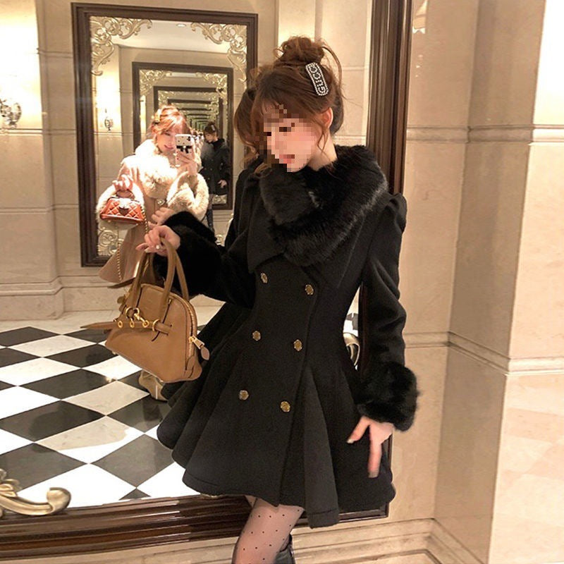 Cotton Wool Collar Woolen Coat with Detachable Fur Collar