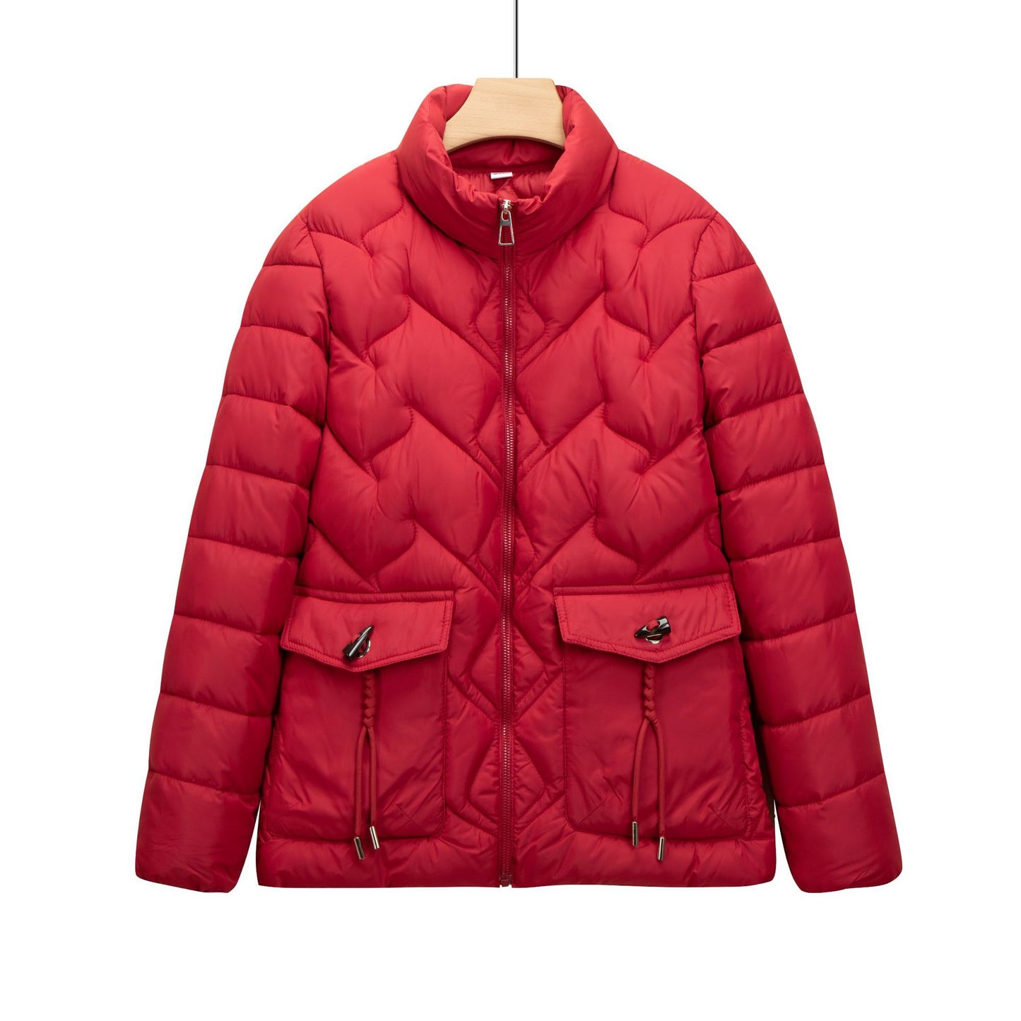 Solid Color Thick Cotton Jacket with Medium Length Design