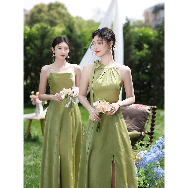 Bridesmaid Dress with Classic Sleeves and High Waist Design
