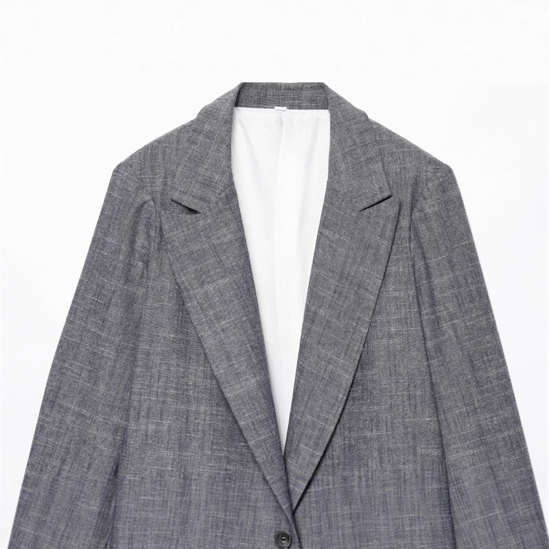 Casual Linen Blended Rolled Sleeve Suit Jacket with Pocket Detail