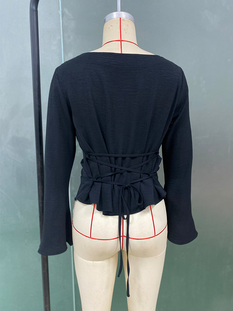 Flared Long Sleeve Pullover with Slim Fit and Stylish Style