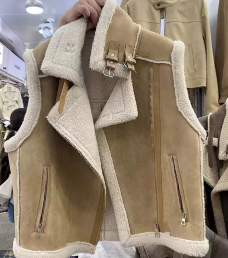 Berber Fleece Motorcycle Vest with Stylish Western Design