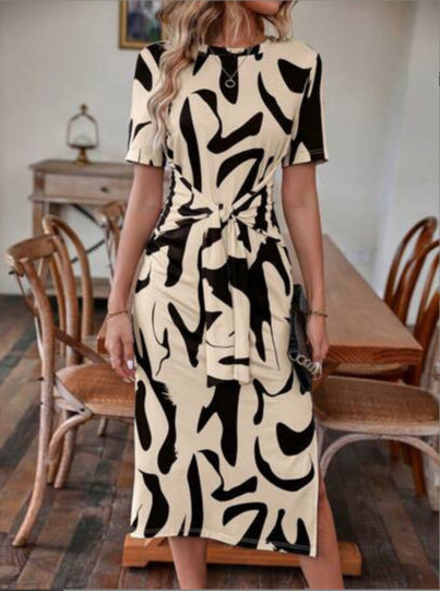 Printed Short-sleeved Dress with Casual Japanese Style