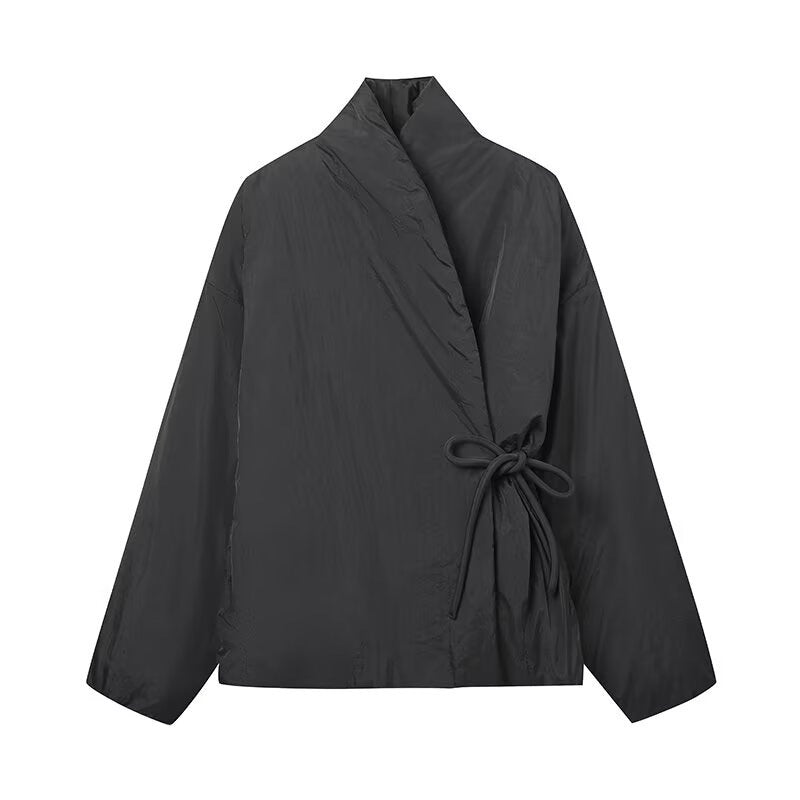 Double-breasted Kimono Coat with Casual Style and Lace-up Details