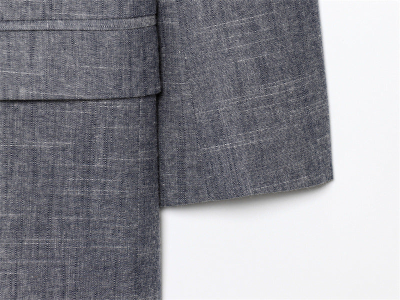 Casual Linen Blended Rolled Sleeve Suit Jacket with Pocket Detail