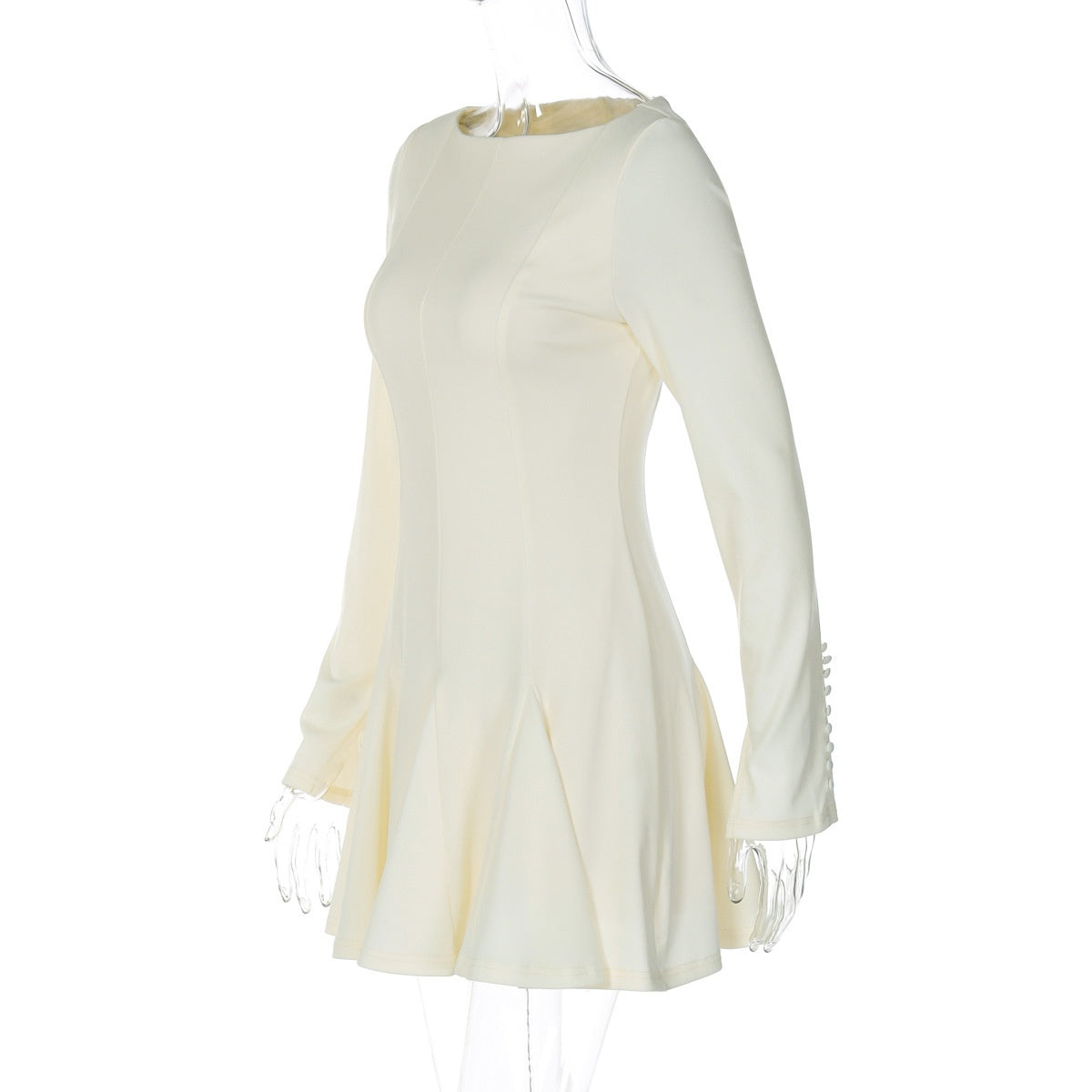 Beaded Slim-fit Pleated Dress with Back Zipper Closure