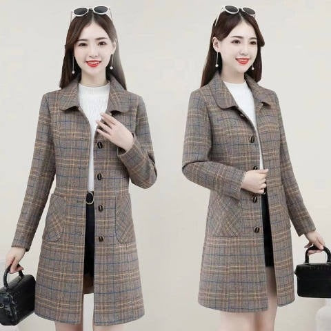 Plaid Woolen Coat with Casual Japanese Style for Autumn Wear
