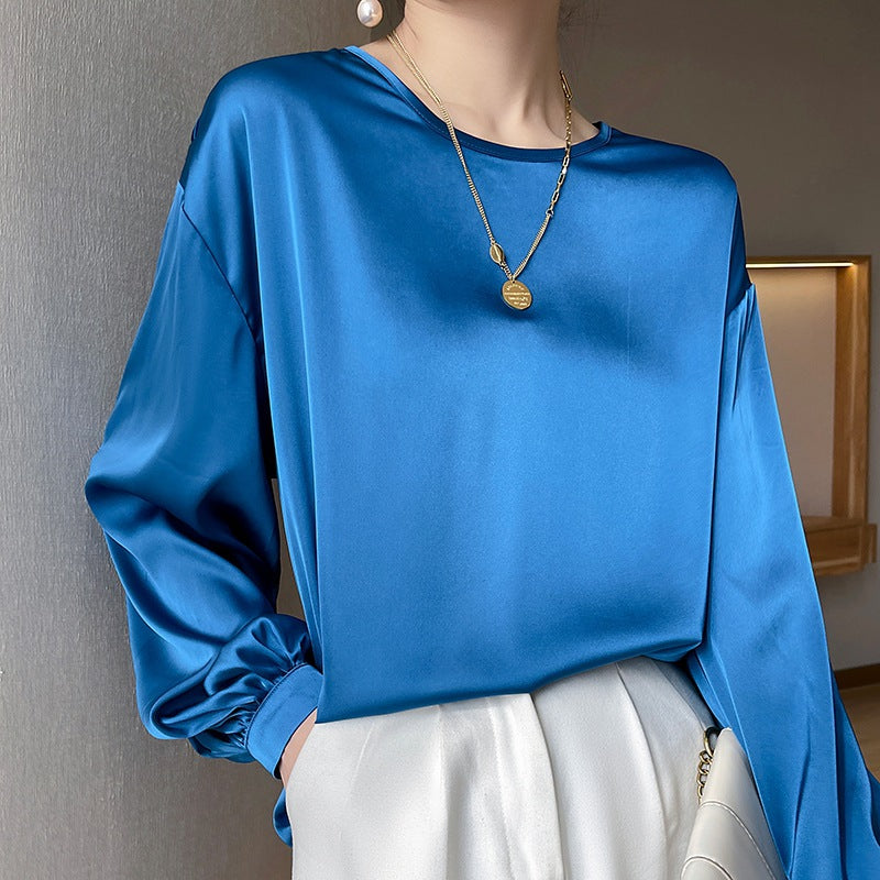 High-grade Round Neck Pullover T-shirt with Long Sleeves