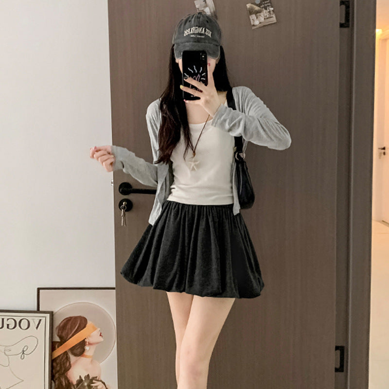 Crimp Slimming Skirt with High Waist and Pockets for Casual Style