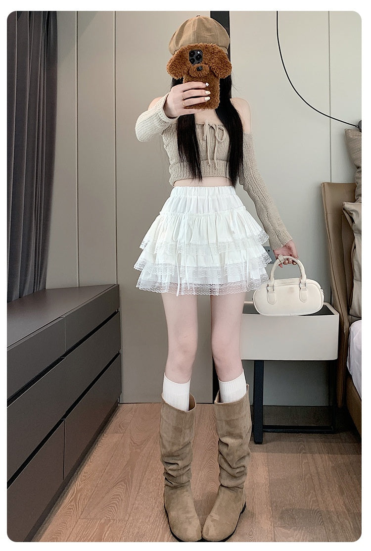 Ballet Style Lace Skirt with High Waist Bow Detail